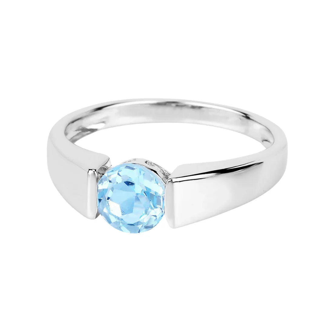 Sterling Silver Blue Topaz Solitaire Unisex Ring