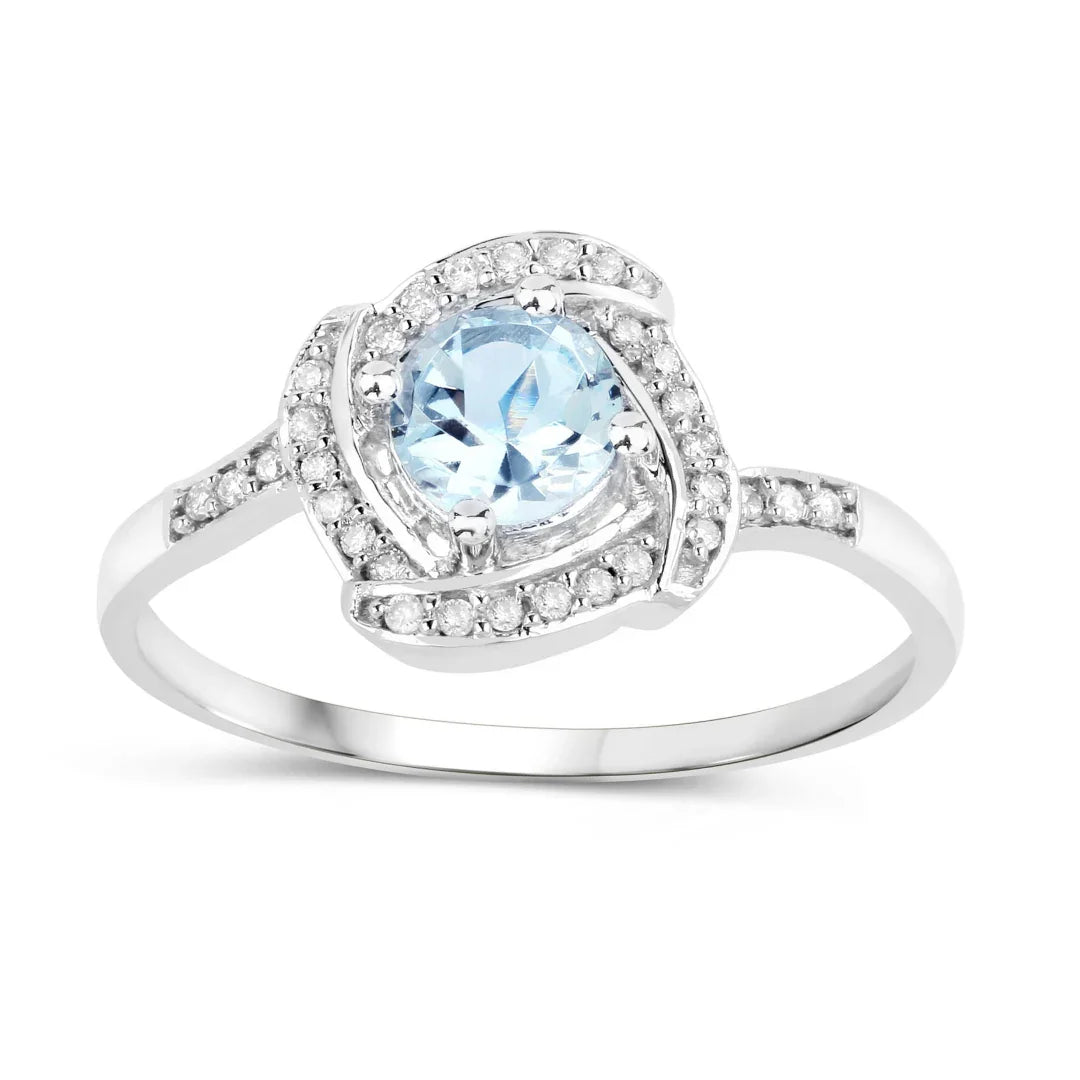 14K Gold Aquamarine Diamond Halo Ring