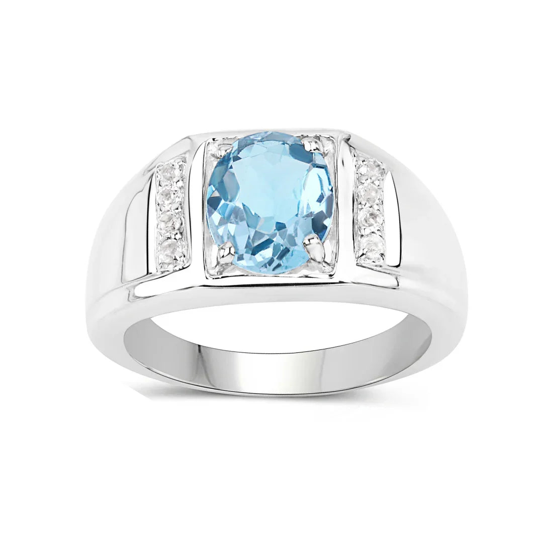 London Blue Topaz Sterling Silver Unisex Ring