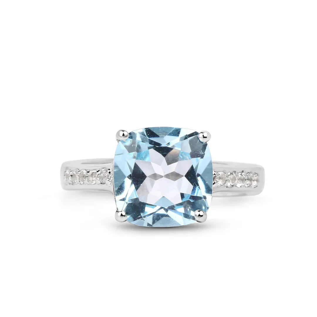 Natural Blue Topaz Solitaire Ring