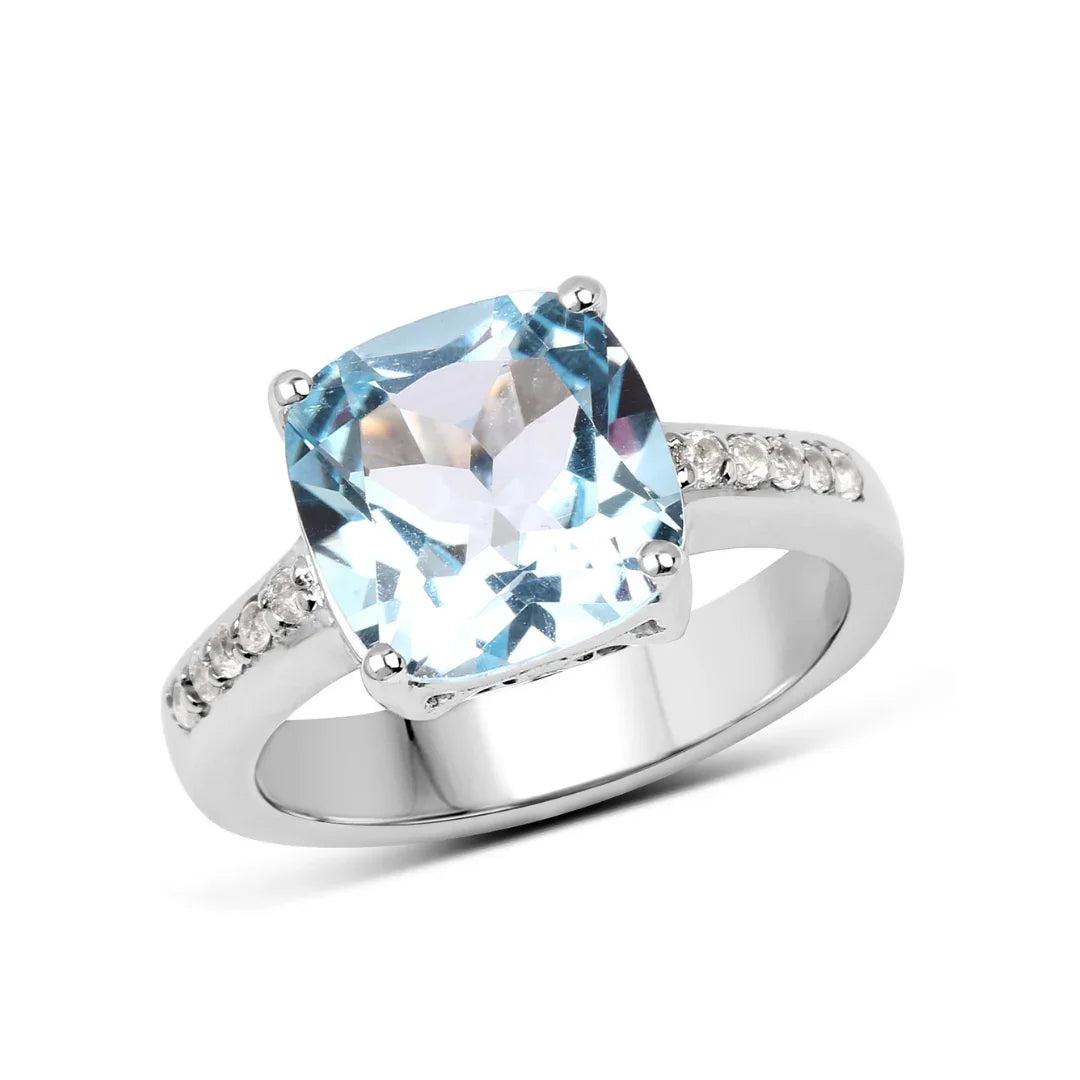 Natural Blue Topaz Solitaire Ring