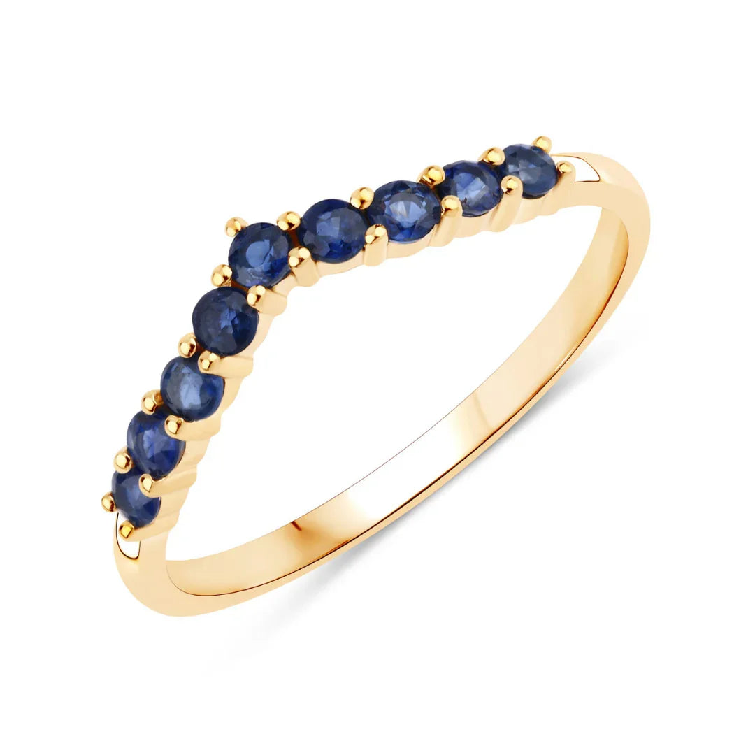 10K Yellow Gold Blue Sapphire Wishbone Ring