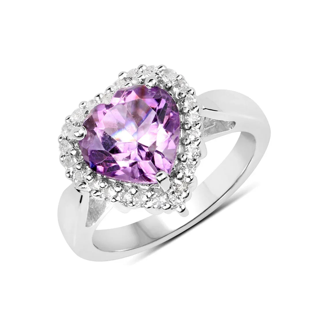 Amethyst Sterling Silver Purple Heart Ring