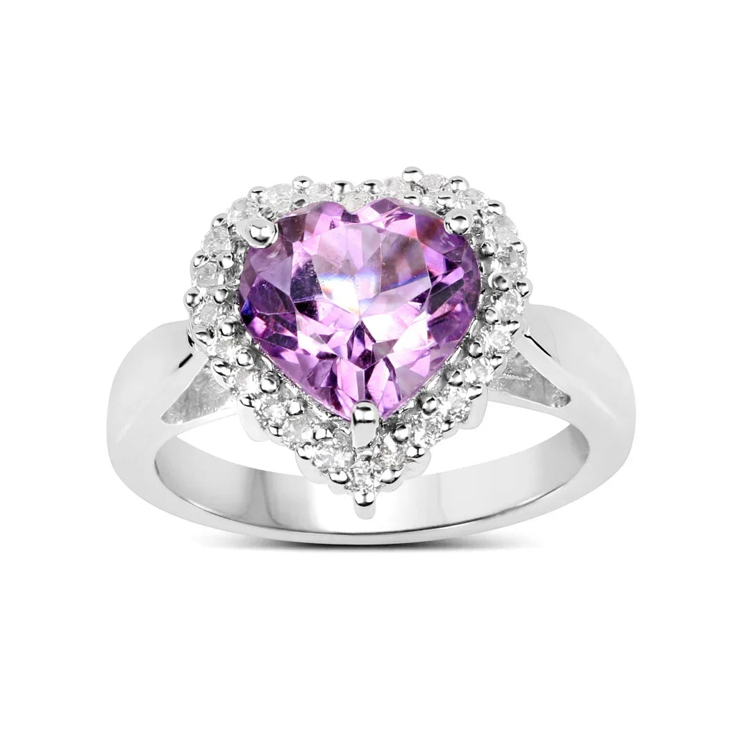 Amethyst Sterling Silver Purple Heart Ring