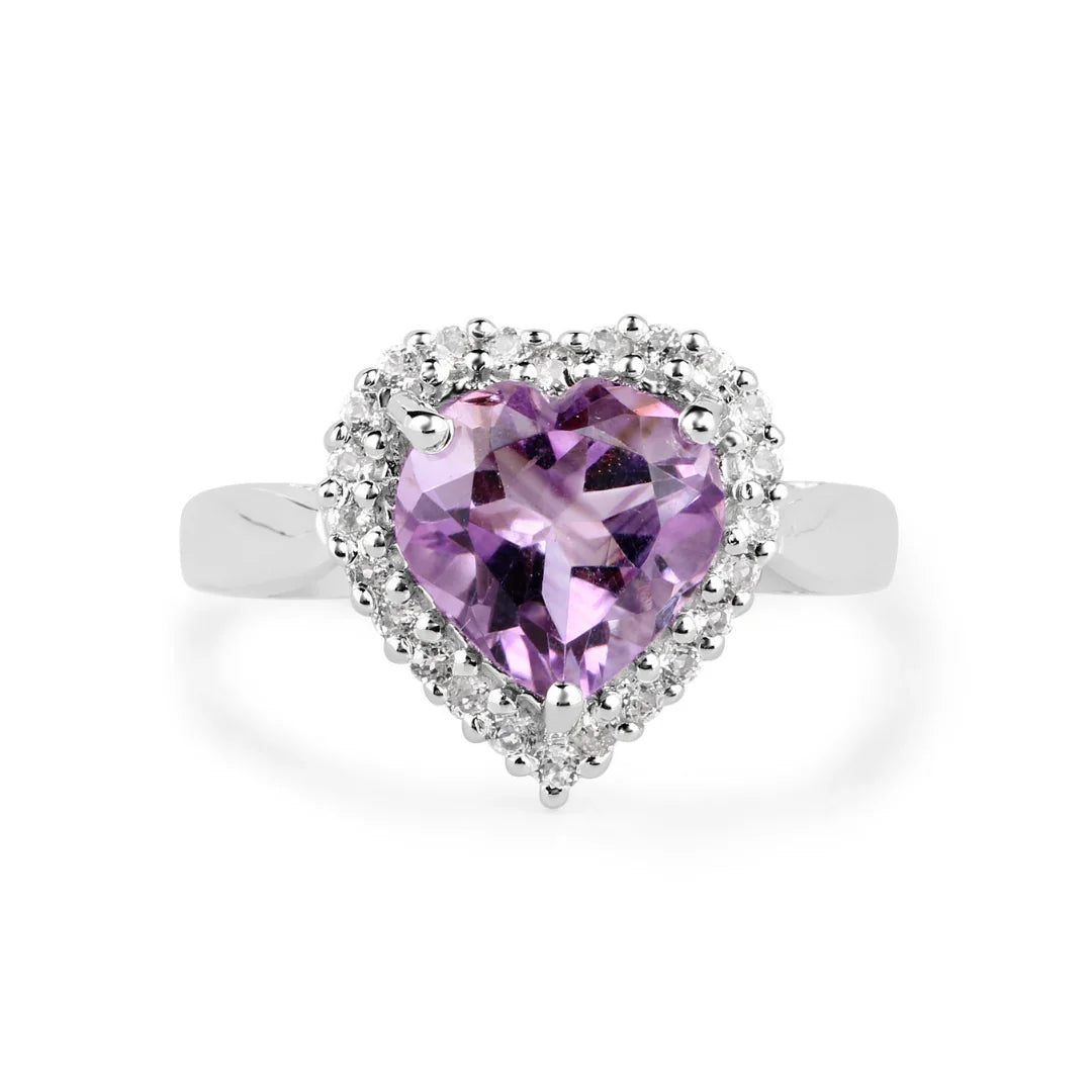 Amethyst Sterling Silver Purple Heart Ring