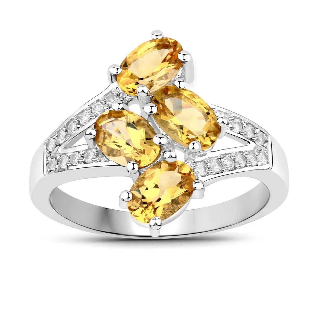 Yellow Beryl Bypass Sterling Silver Ring