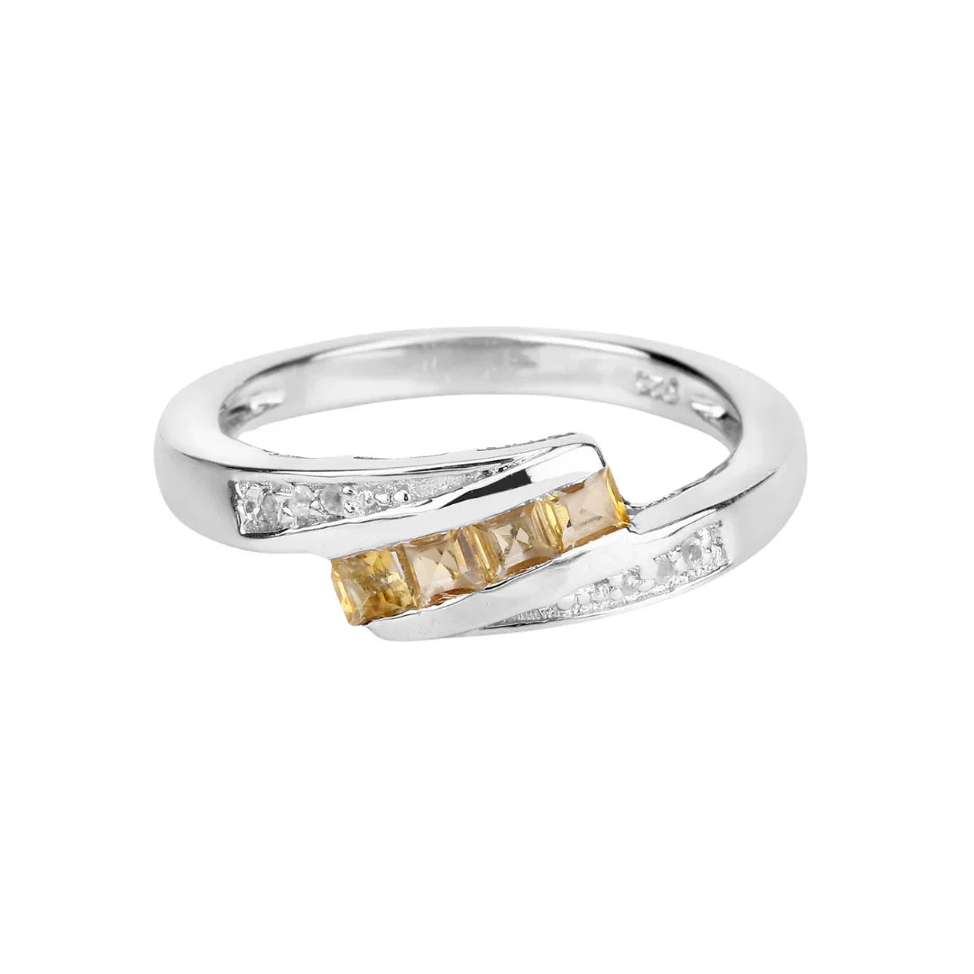 Citrine and White Topaz Bypass Ring