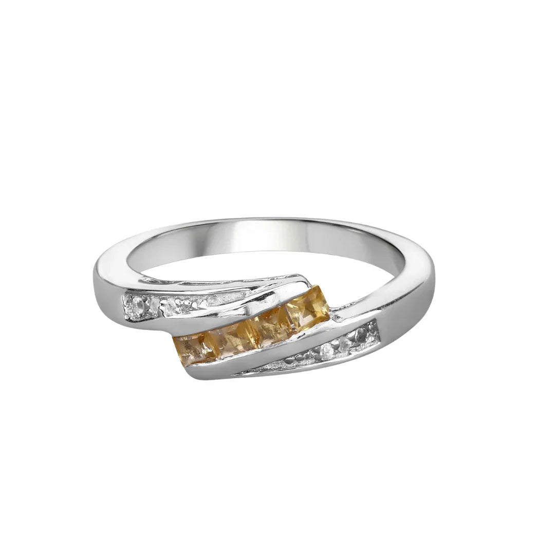 Citrine and White Topaz Bypass Ring