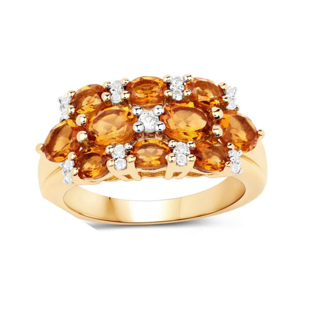 Silver Natural Citrine Cluster Ring