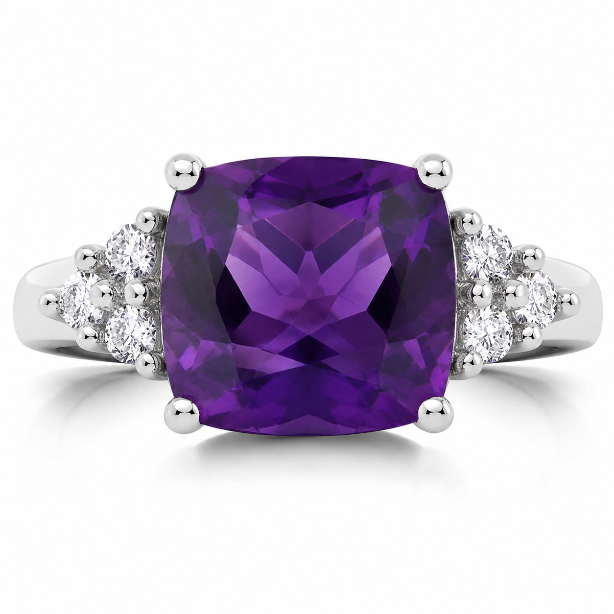 2.81 Ct Cushion Purple Amethyst and Lab Diamond Prong Silver Cocktail Ring