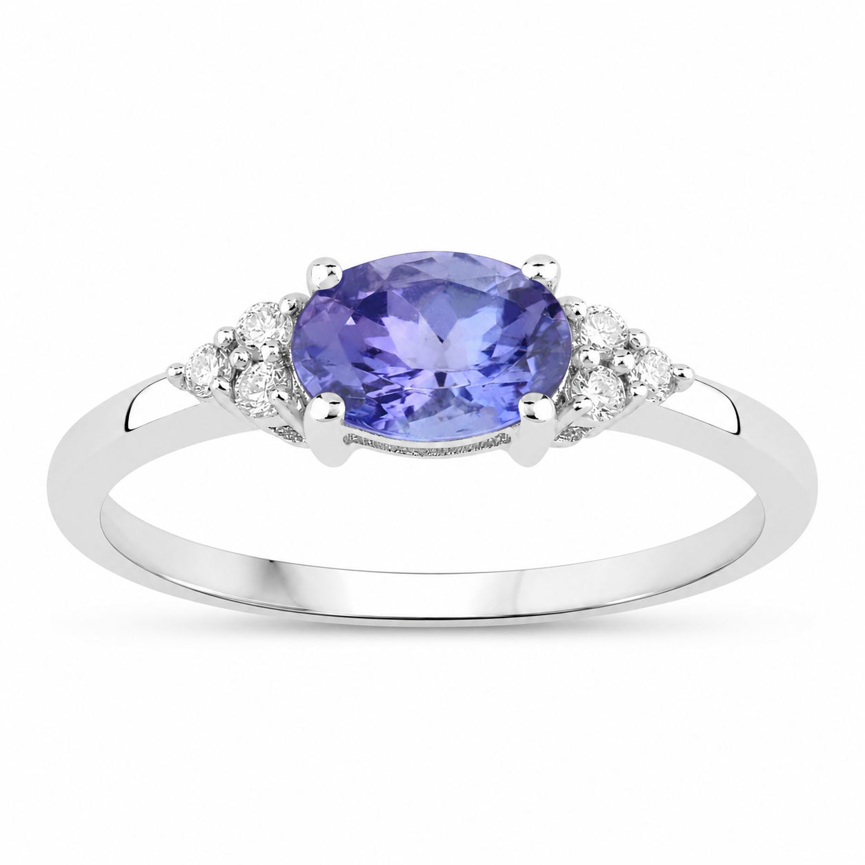 0.75 Ct Oval Violet Tanzanite and Lab Diamond Prong Silver Cocktail Ring