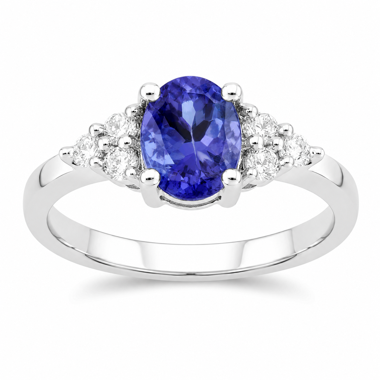 0.75 Ct Oval Violet Tanzanite and Lab Diamond Prong Silver Cocktail Ring