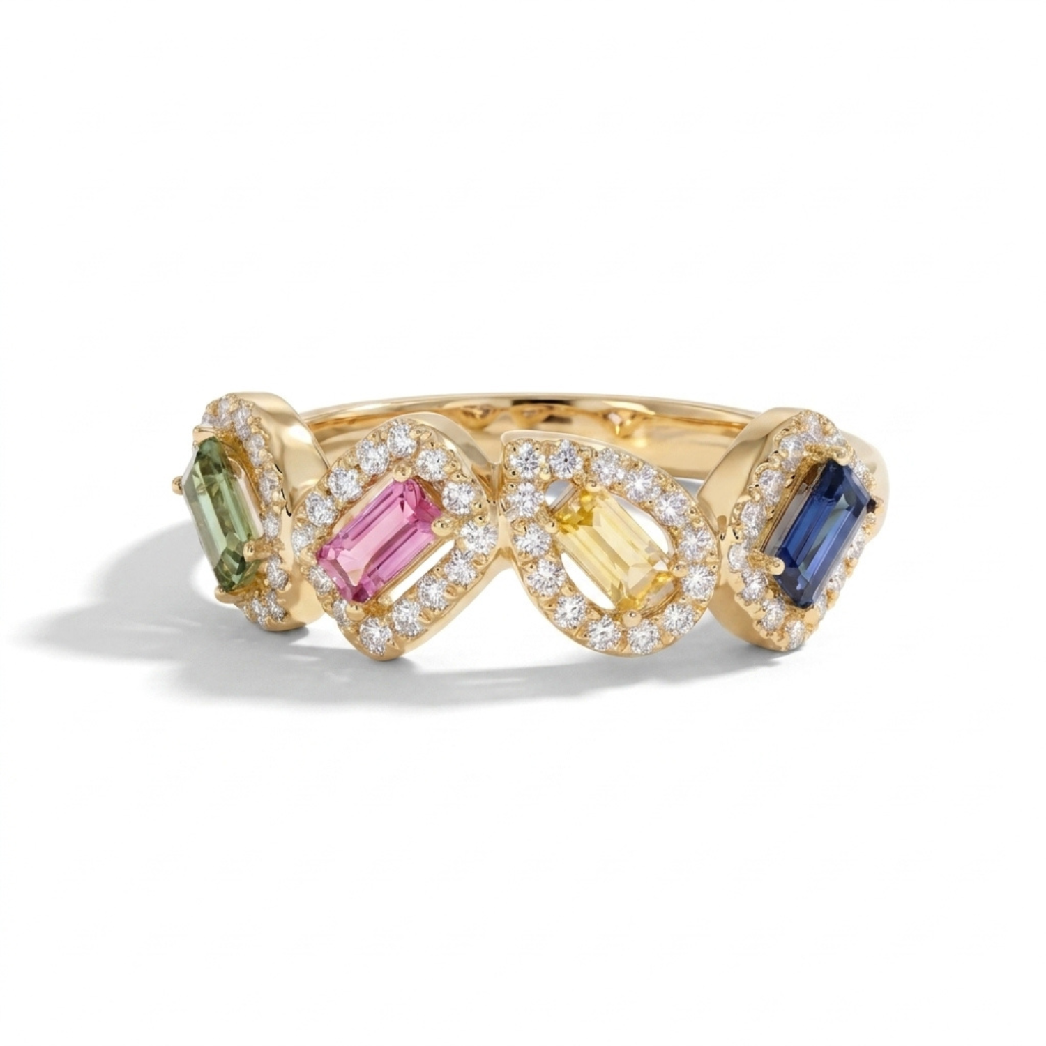 IGI Certified 0.40 Ct Multi Color Unheated Sapphire and Diamond 14K Yellow Gold Engagement Halo Ring