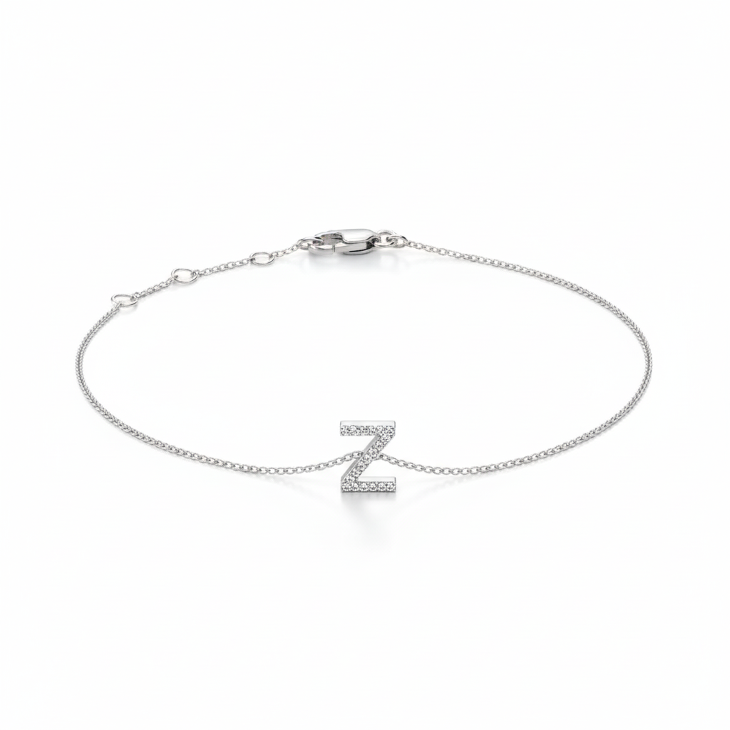 Mini Block Initial Diamond Bracelet Gold