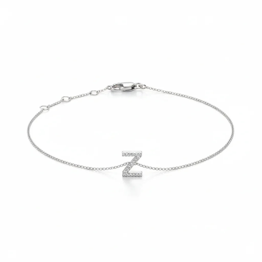 Mini Block Initial Diamond Bracelet Gold