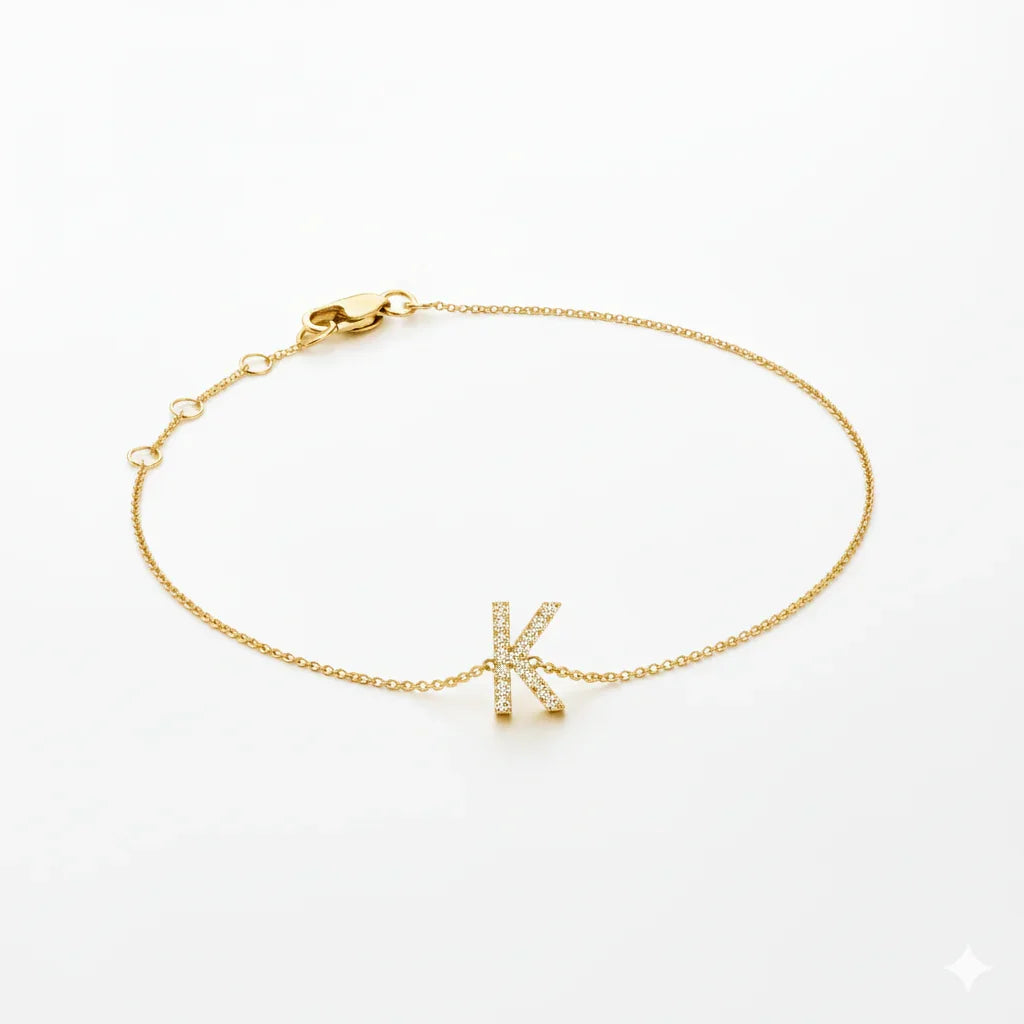 Mini Block Initial Diamond Bracelet Gold