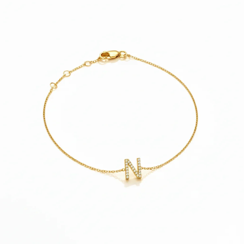 Mini Block Initial Diamond Bracelet Gold