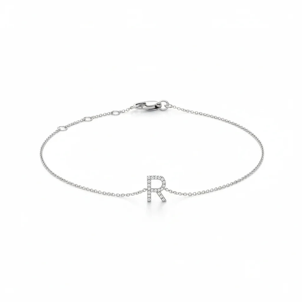 Mini Block Initial Diamond Bracelet Gold