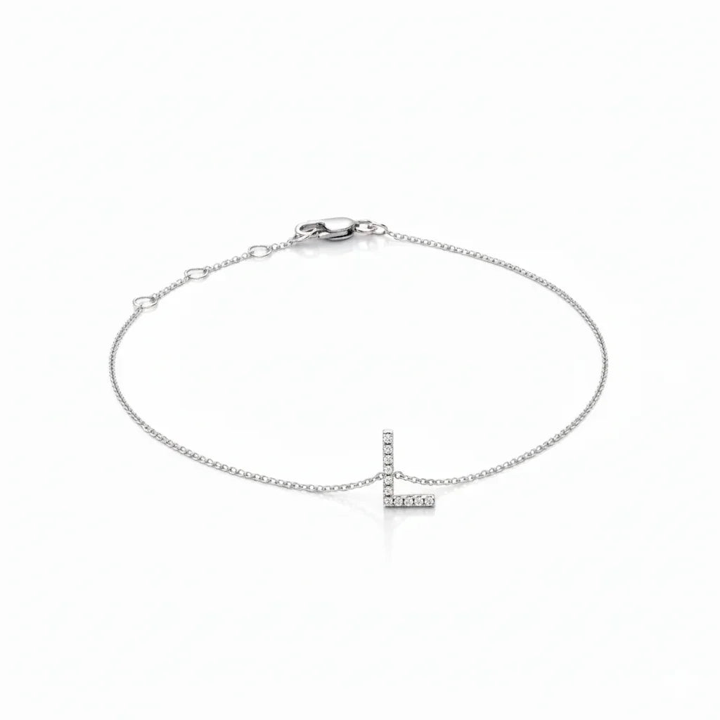 Mini Block Initial Diamond Bracelet Gold
