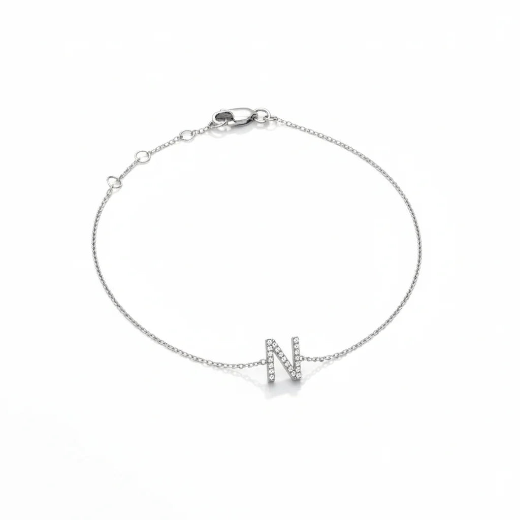 Mini Block Initial Diamond Bracelet Gold