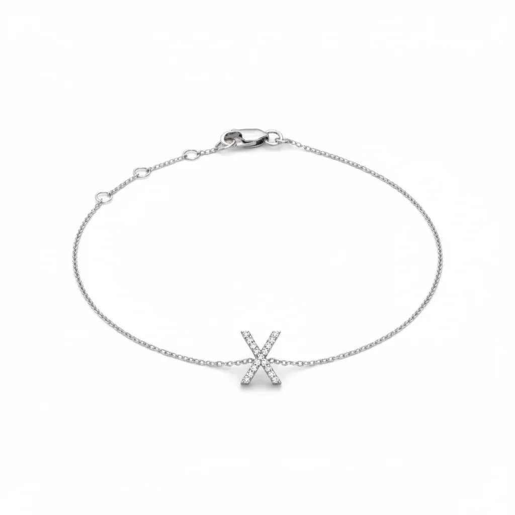 Mini Block Initial Diamond Bracelet Gold