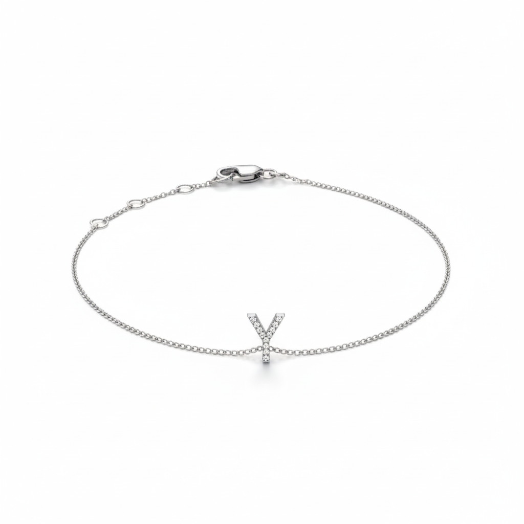 Mini Block Initial Diamond Bracelet Gold