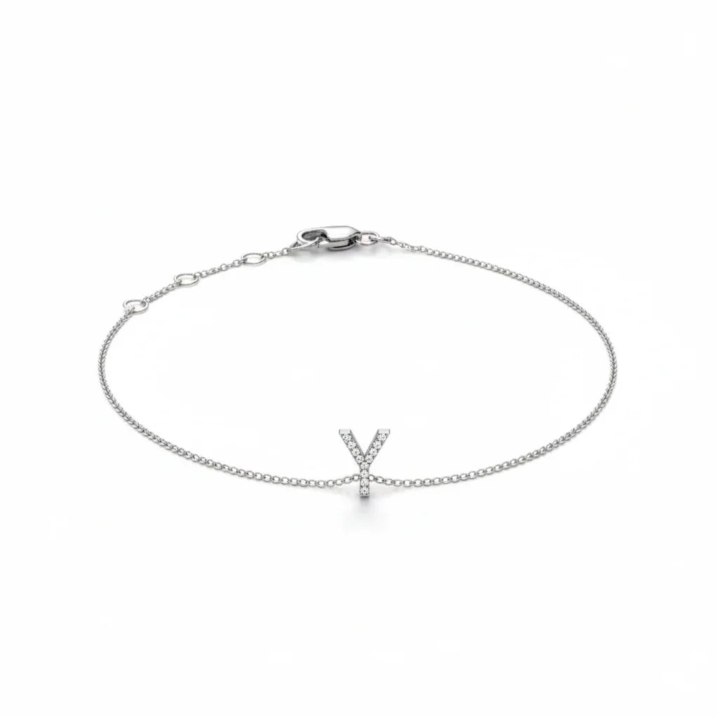 Mini Block Initial Diamond Bracelet Gold