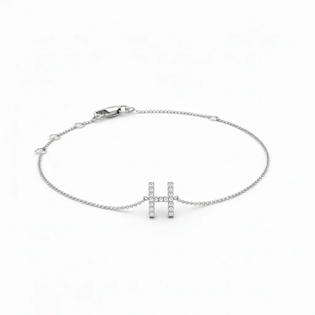 Mini Block Initial Diamond Bracelet Gold
