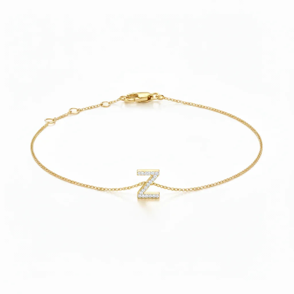 Mini Block Initial Diamond Bracelet Gold