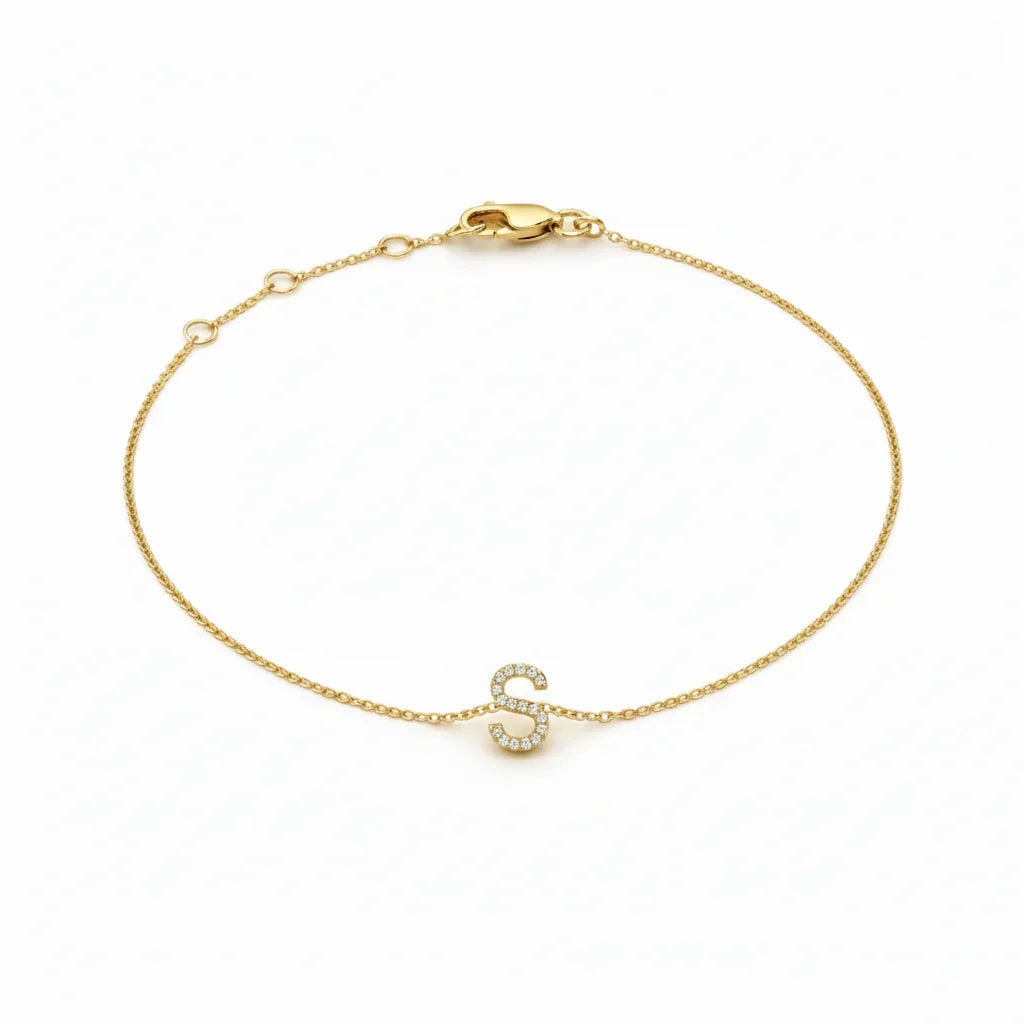 Mini Block Initial Diamond Bracelet Gold