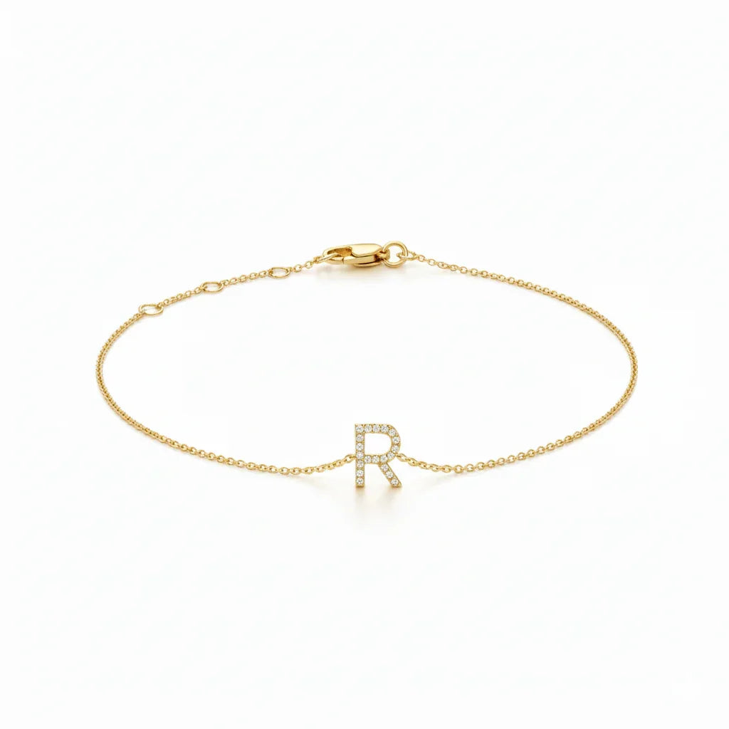 Mini Block Initial Diamond Bracelet Gold