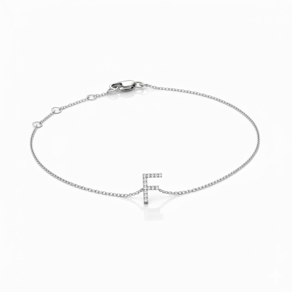Mini Block Initial Diamond Bracelet Gold