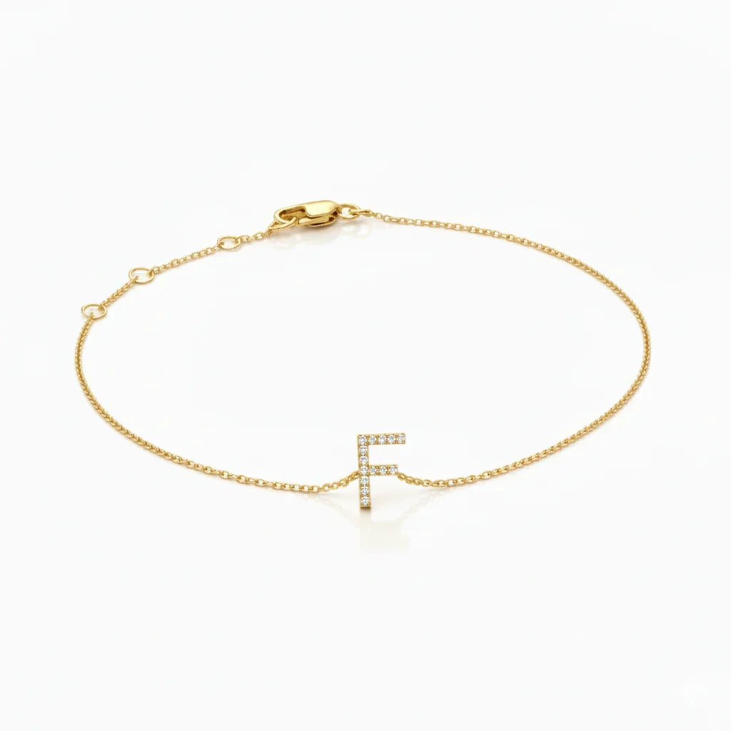 Mini Block Initial Diamond Bracelet Gold