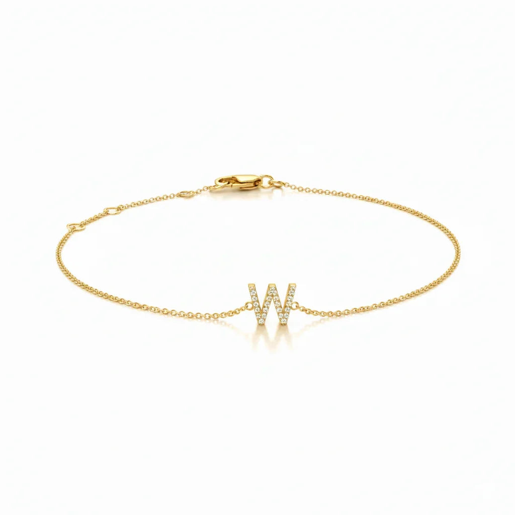 Mini Block Initial Diamond Bracelet Gold
