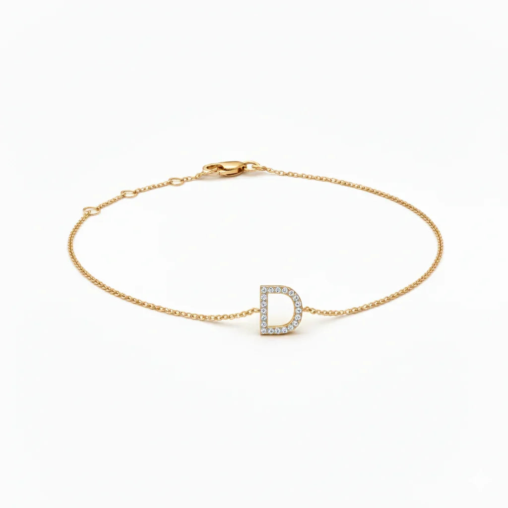 Mini Block Initial Diamond Bracelet Gold