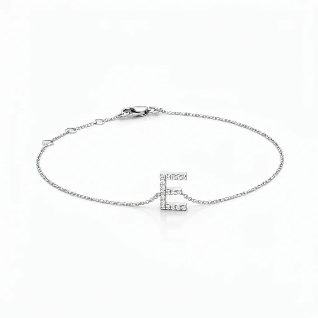 Mini Block Initial Diamond Bracelet Gold