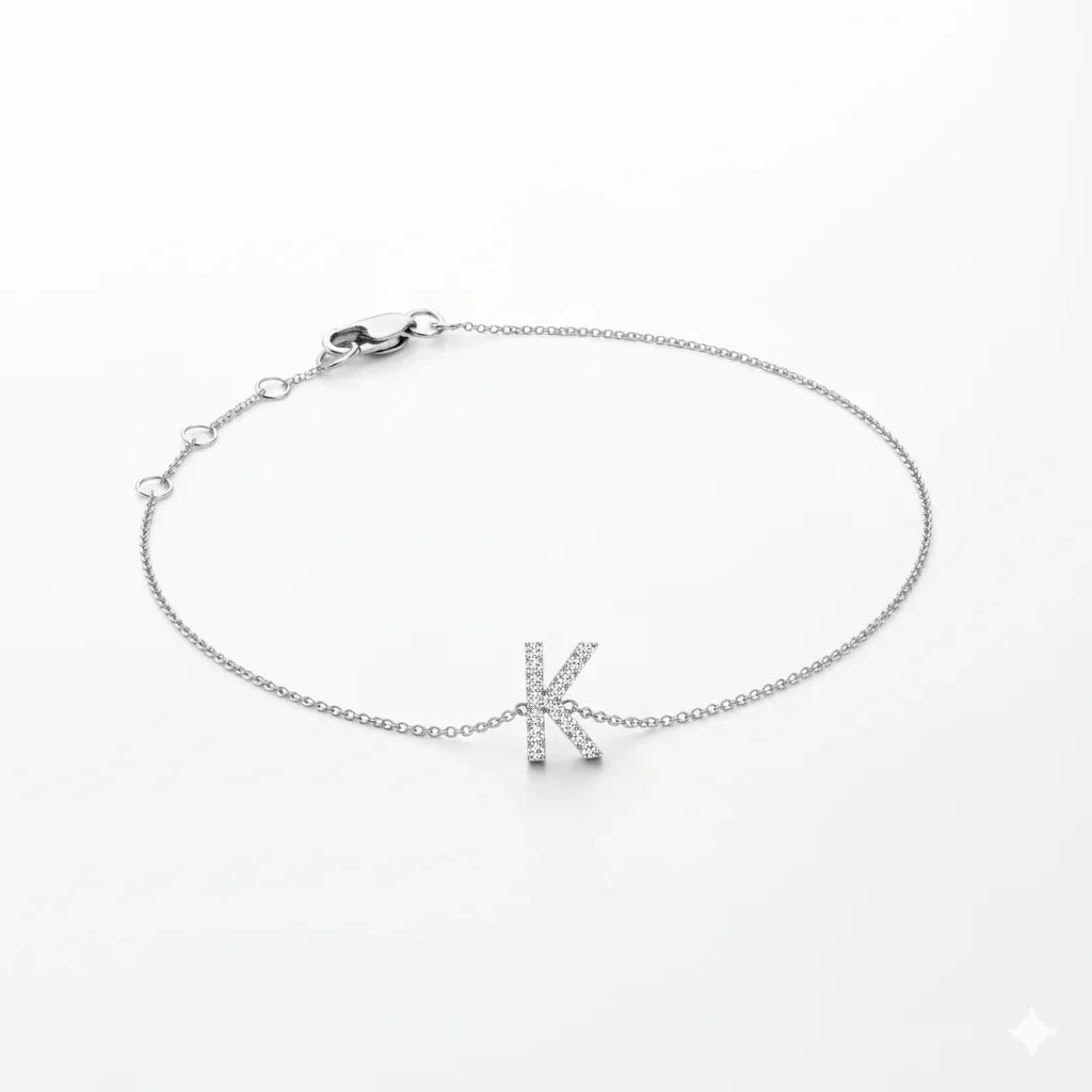 Mini Block Initial Diamond Bracelet Gold