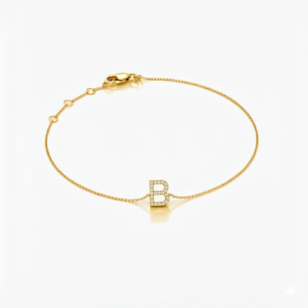 Mini Block Initial Diamond Bracelet Gold