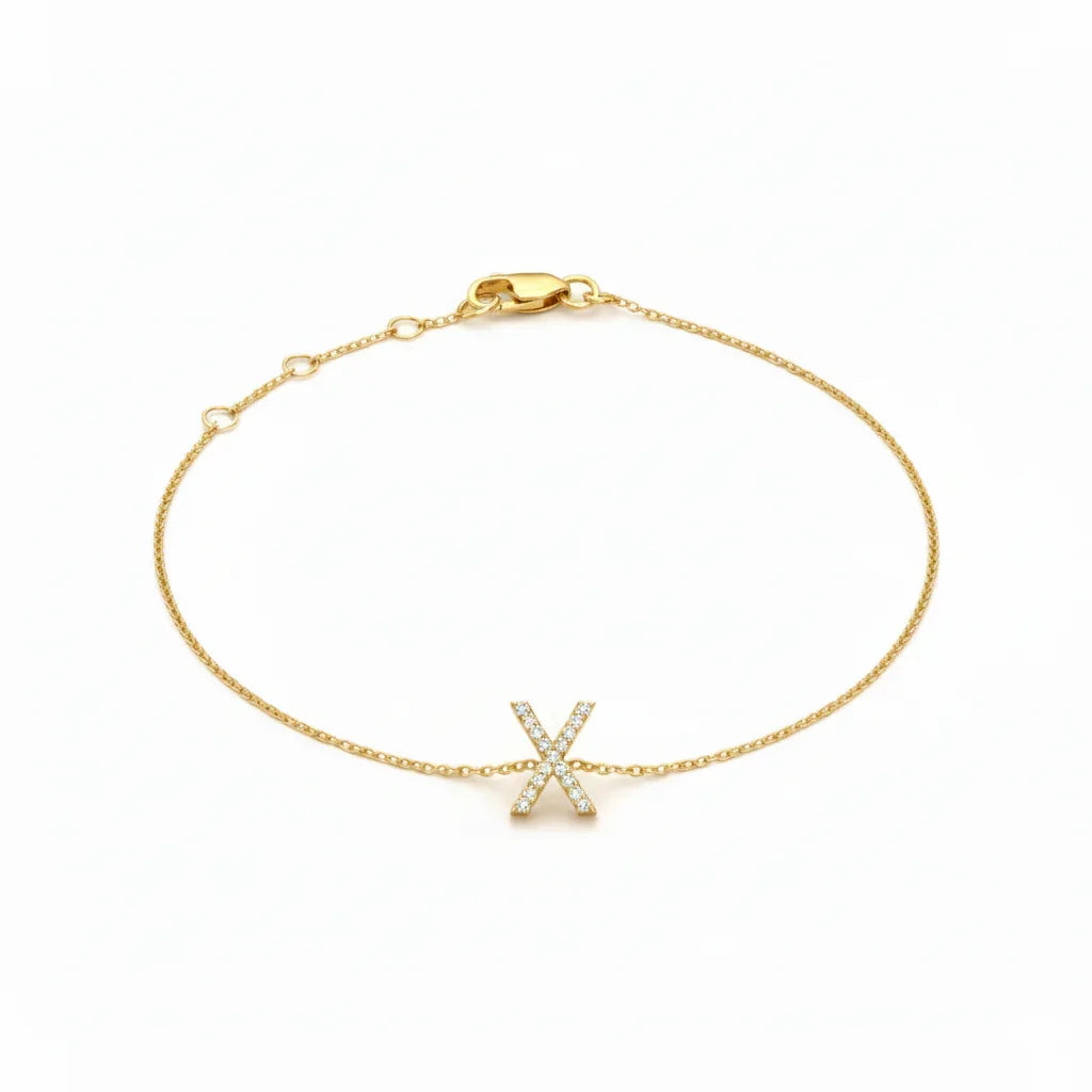 Mini Block Initial Diamond Bracelet Gold