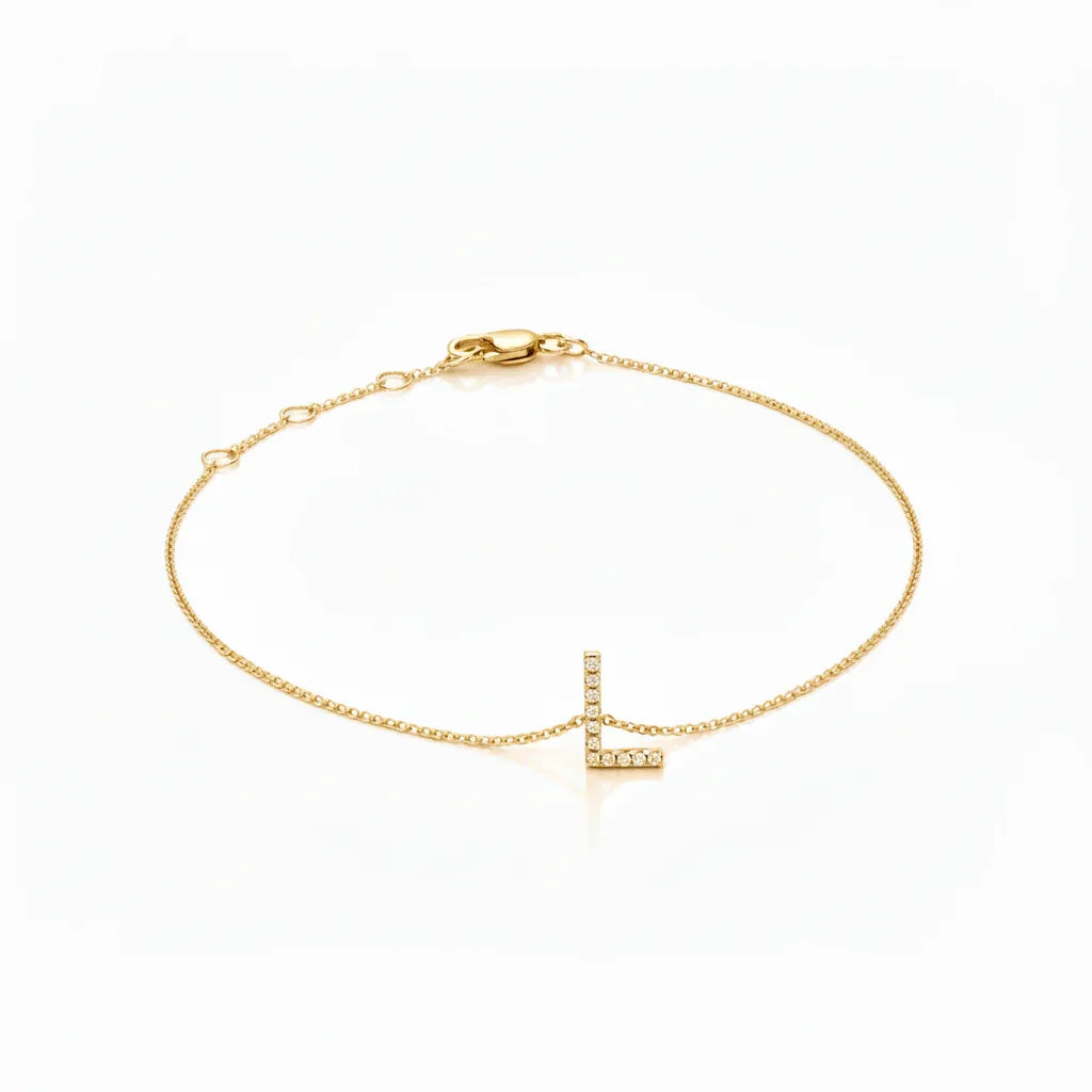 Mini Block Initial Diamond Bracelet Gold