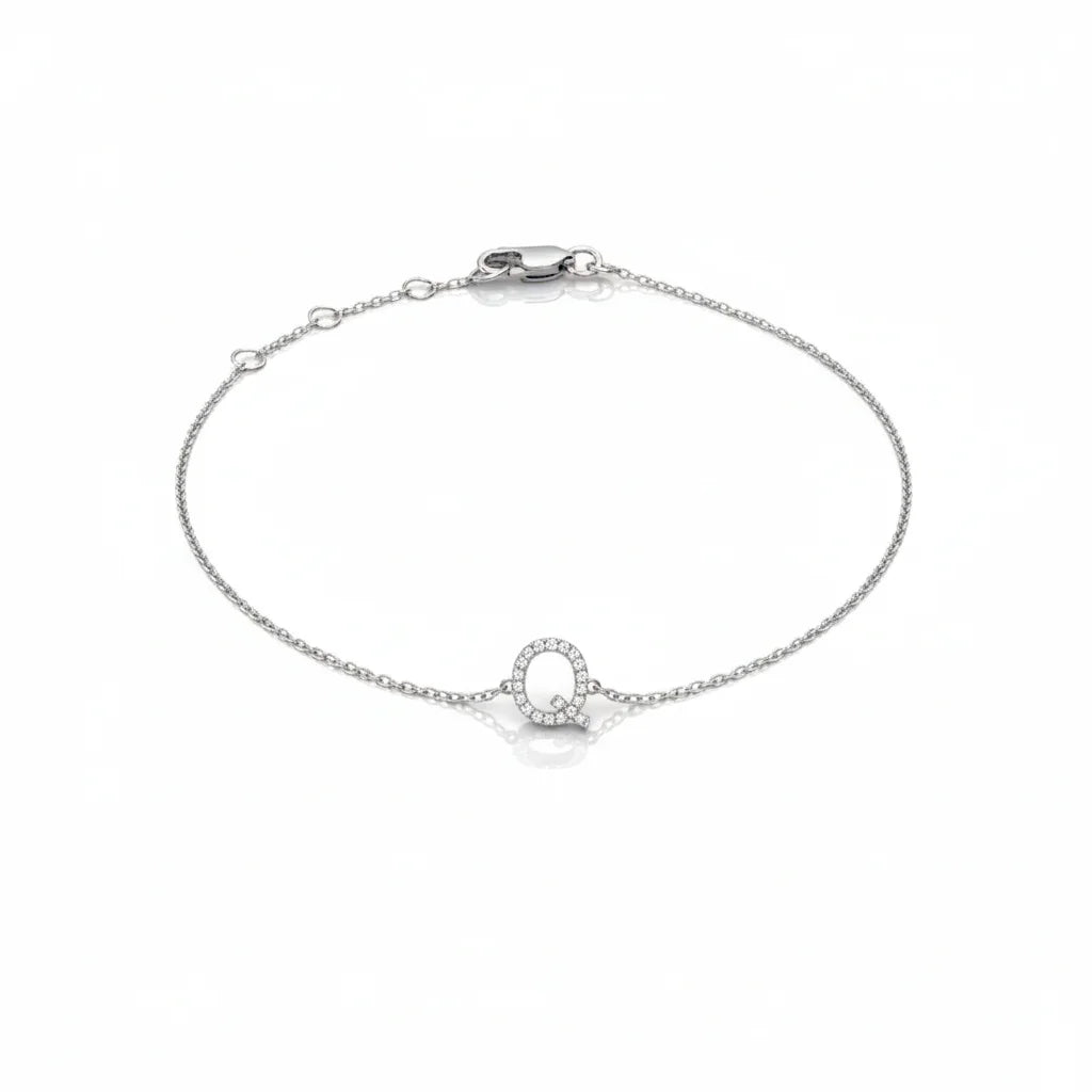 Mini Block Initial Diamond Bracelet Gold