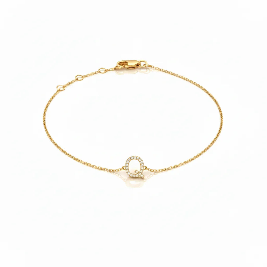Mini Block Initial Diamond Bracelet Gold