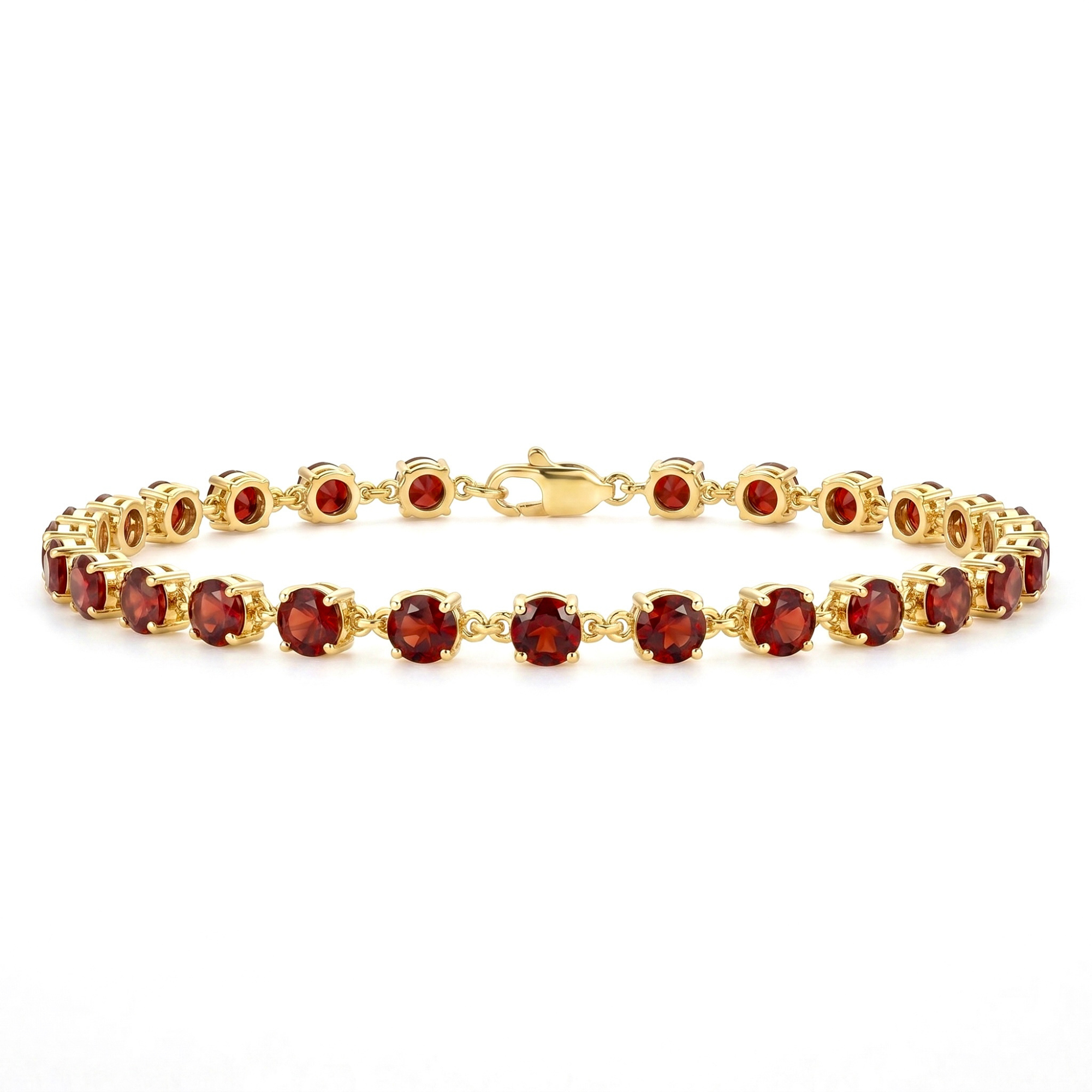 4.7 Ct Round Red Garnet Prong Silver Tennis Link Bracelet