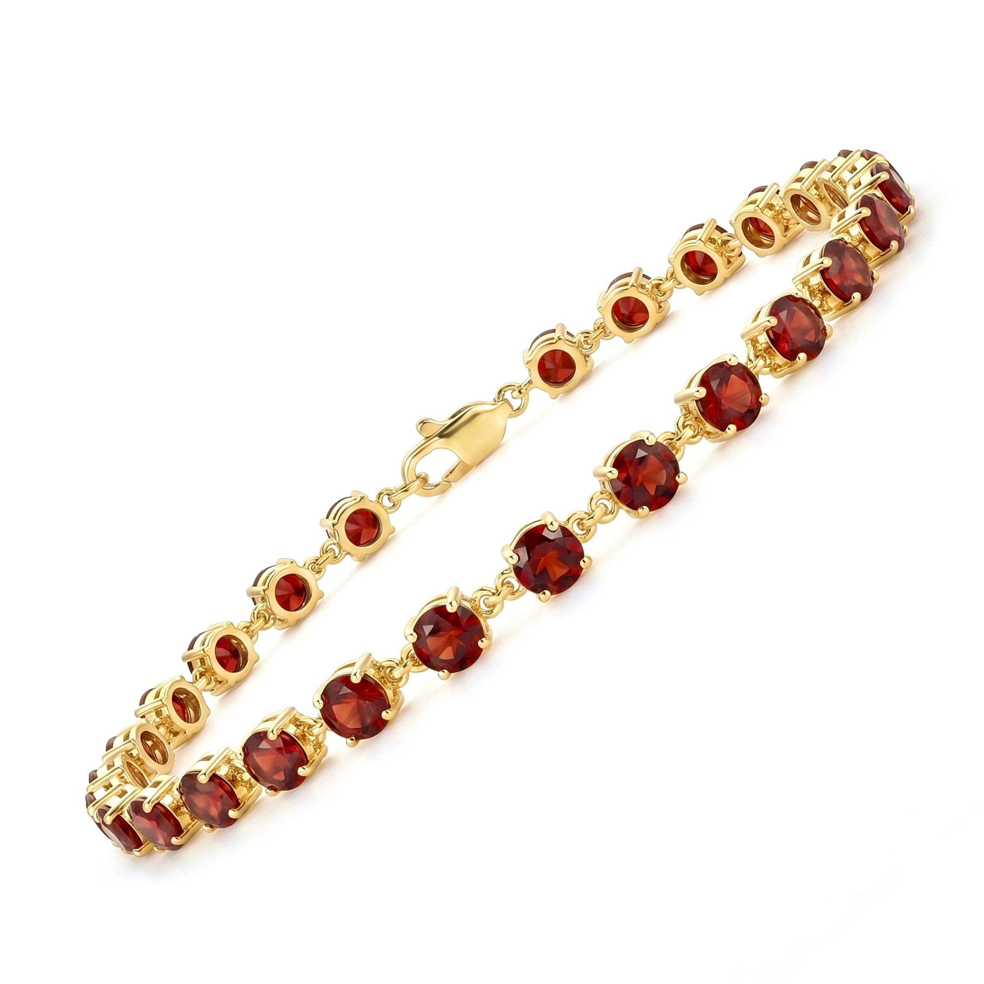 4.7 Ct Round Red Garnet Prong Silver Tennis Link Bracelet