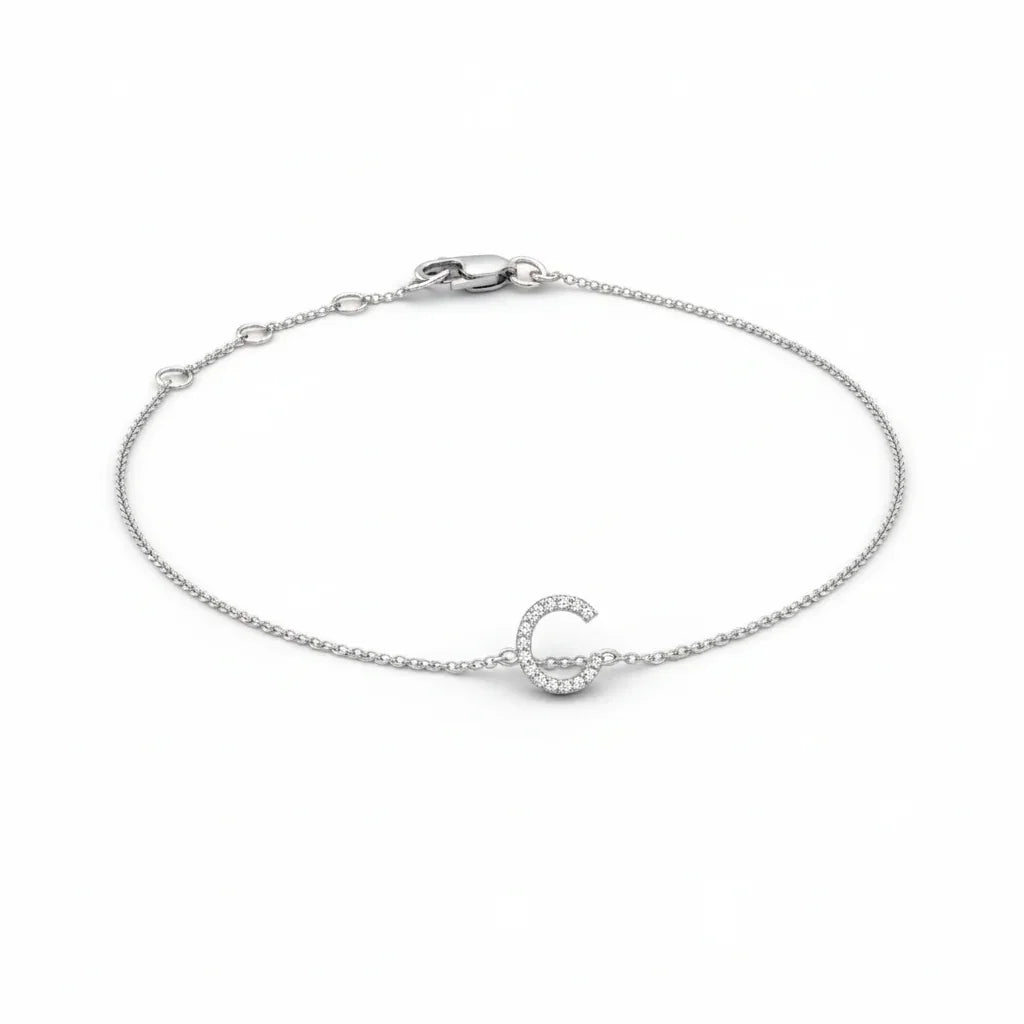 Initial Diamond Barcelet with C Initial White Gold