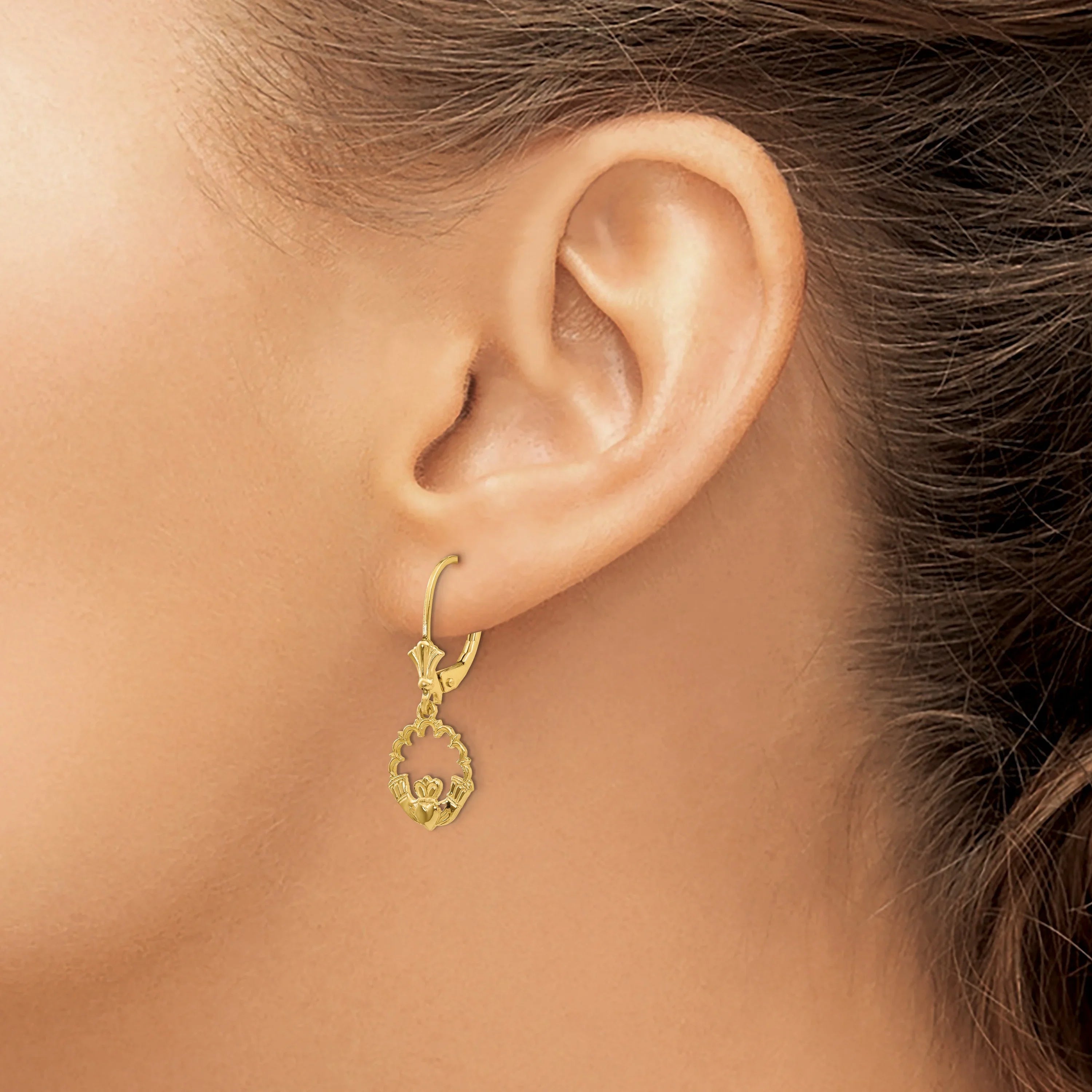 14K Claddagh in Circle Drop & Dangle Earring Fine Color Jewels affordable real gold earrings, best first mothers day gift, claddagh earrings, Drop Earrings, drop earrings gold, first mothers day gift ideas, first mothers day gift ideas from husband, first time mothers day gifts, gold claddagh earrings, gold Jewelry, irish claddagh earrings, Mother's Day Gift Ideas for Wife from Husband, mother's day gifts for first time moms, Mother's Day Gifts from Husband, QG