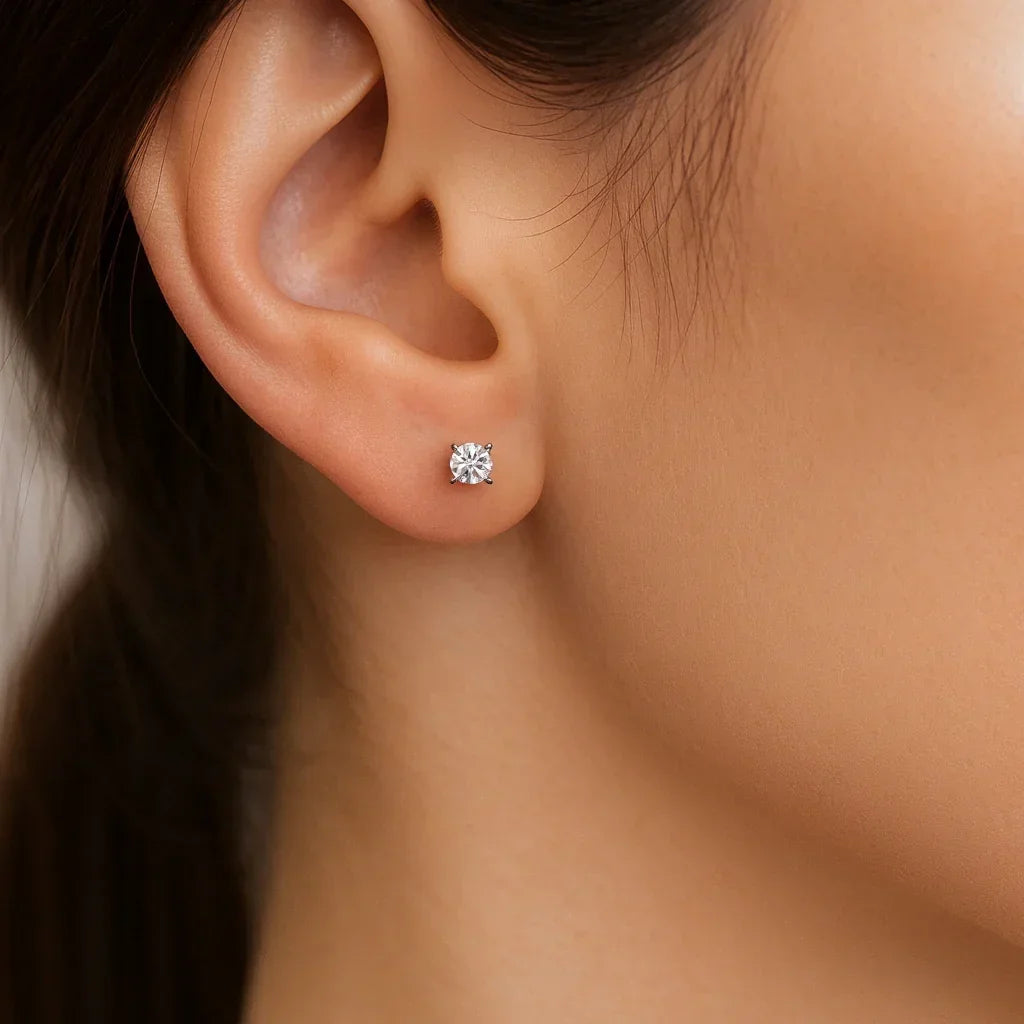 IGI Certified Round Lab Grown Diamond Solitaire Stud Earrings White Gold - Fine Diamond