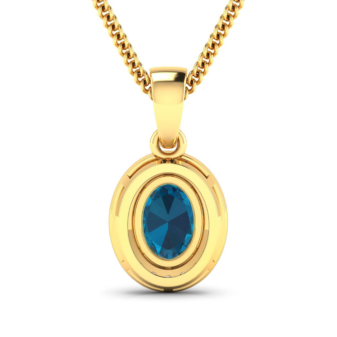 14K Yellow Gold London Blue Topaz Pendant with Diamonds