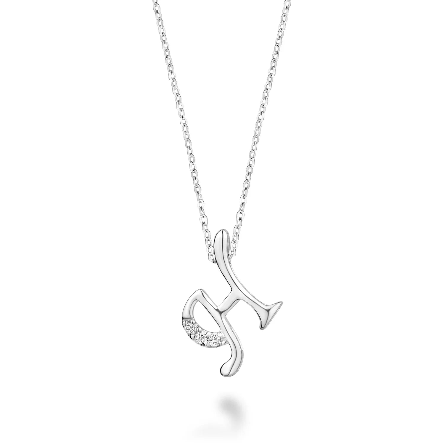Product Image of Mini Diamond Initials Necklace H Letter White Gold