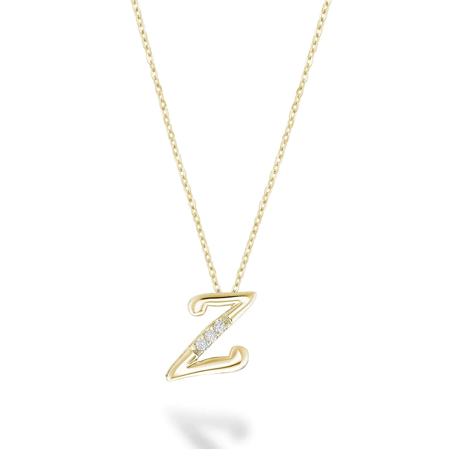 Product Image of Mini Diamond Initials Necklace Z Letter Yellow Gold